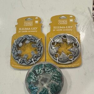 Yankee Candle Silver Illuma-Lid Set with Leaf and Sailboat Designs